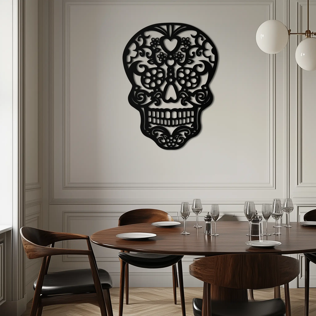 Halloween Skull Metal Wall Art - Intricate Floral Skull Decor- KAF283 by Enova Art