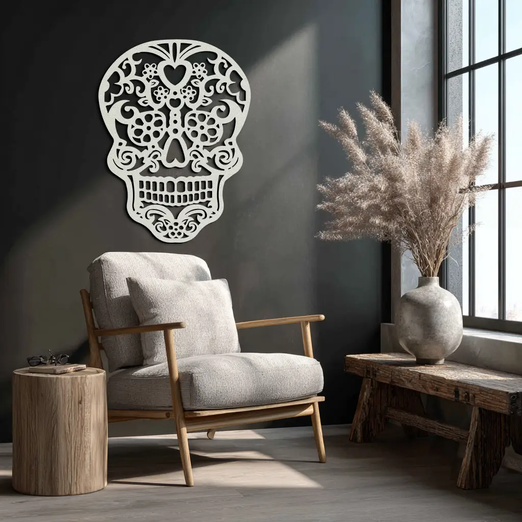 Halloween Skull Metal Wall Art - Intricate Floral Skull Decor- KAF283 by Enova Art
