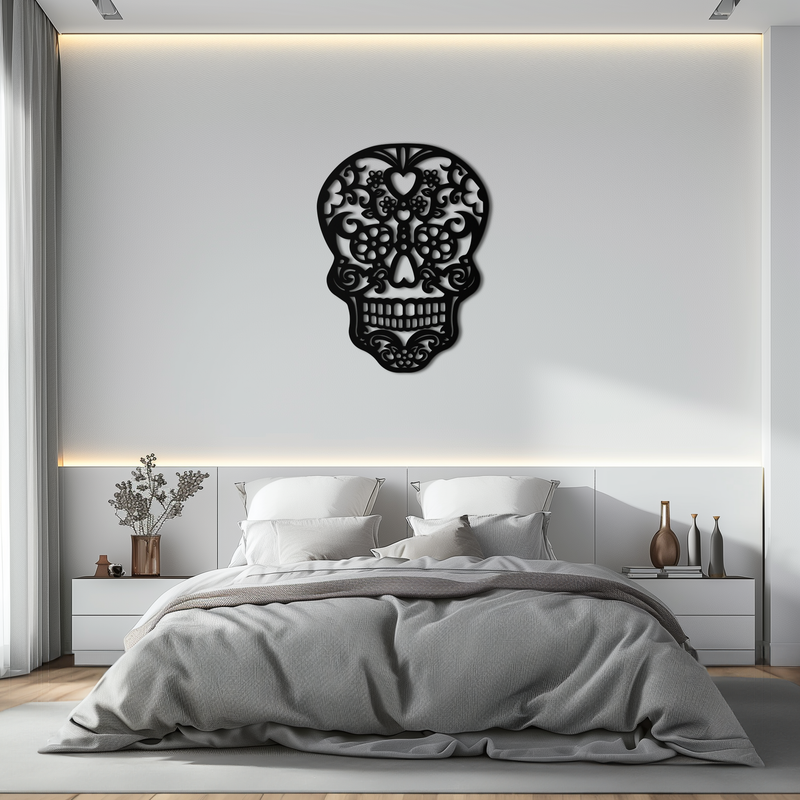 Halloween Skull Metal Wall Art - Intricate Floral Skull Decor- KAF283 by Enova Art