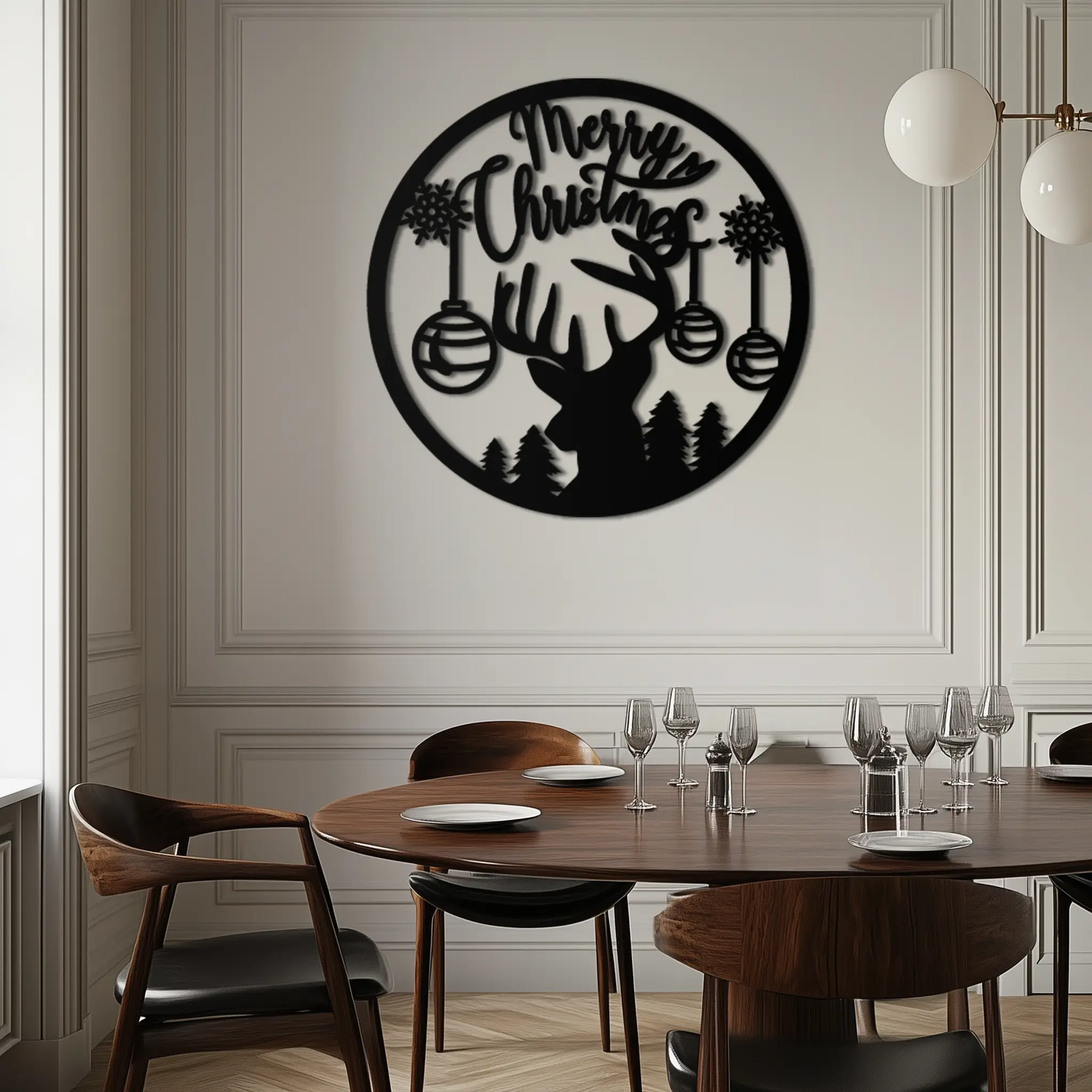 Merry Christmas Metal Wall Art - Festive Reindeer Silhouette Decor- KAF288 by Enova Art