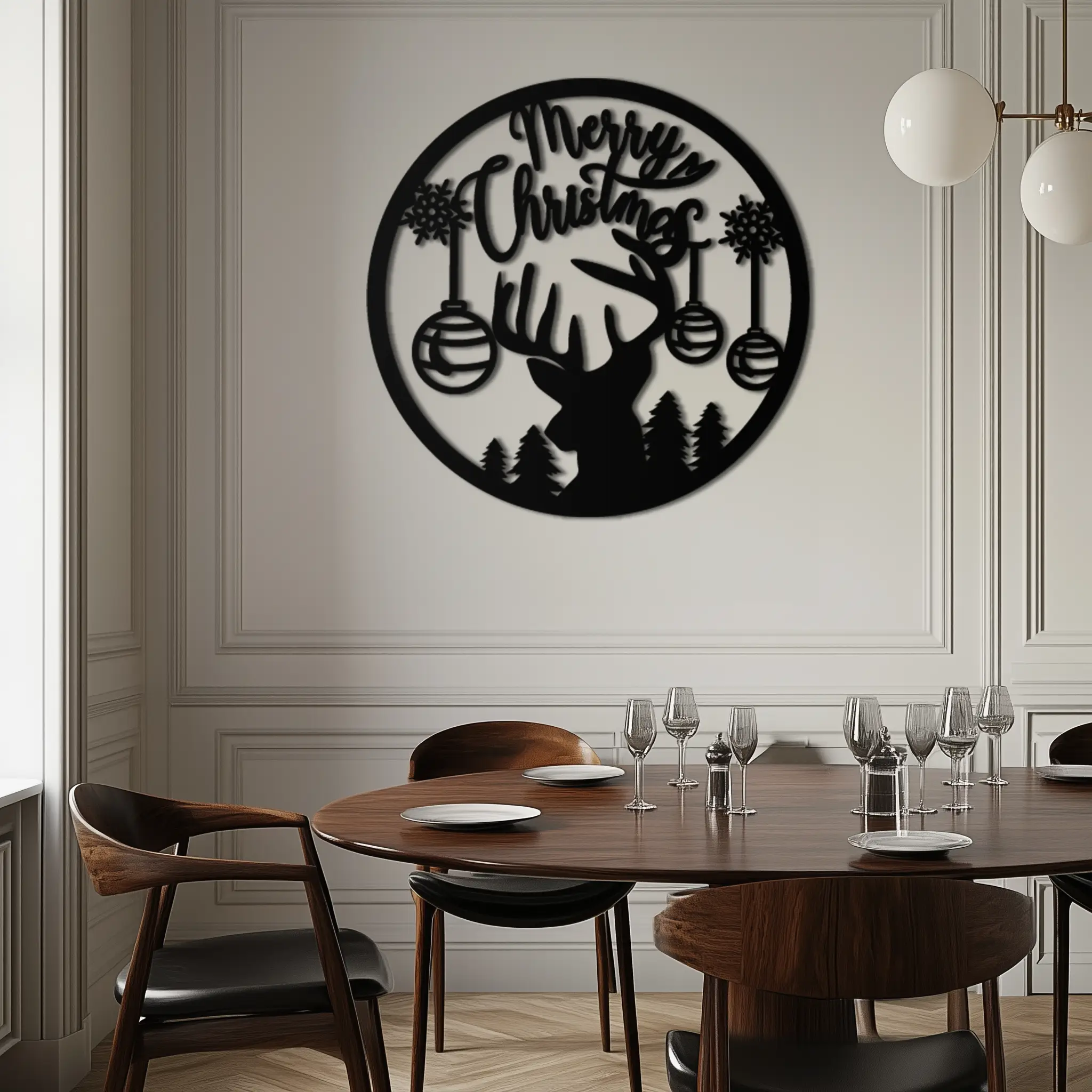Merry Christmas Metal Wall Art - Festive Reindeer Silhouette Decor- KAF288 by Enova Art
