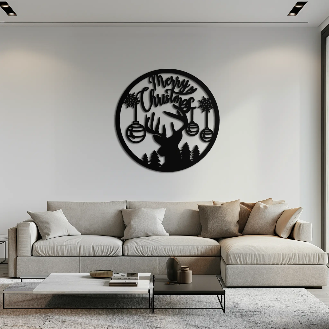 Merry Christmas Metal Wall Art - Festive Reindeer Silhouette Decor- KAF288 by Enova Art