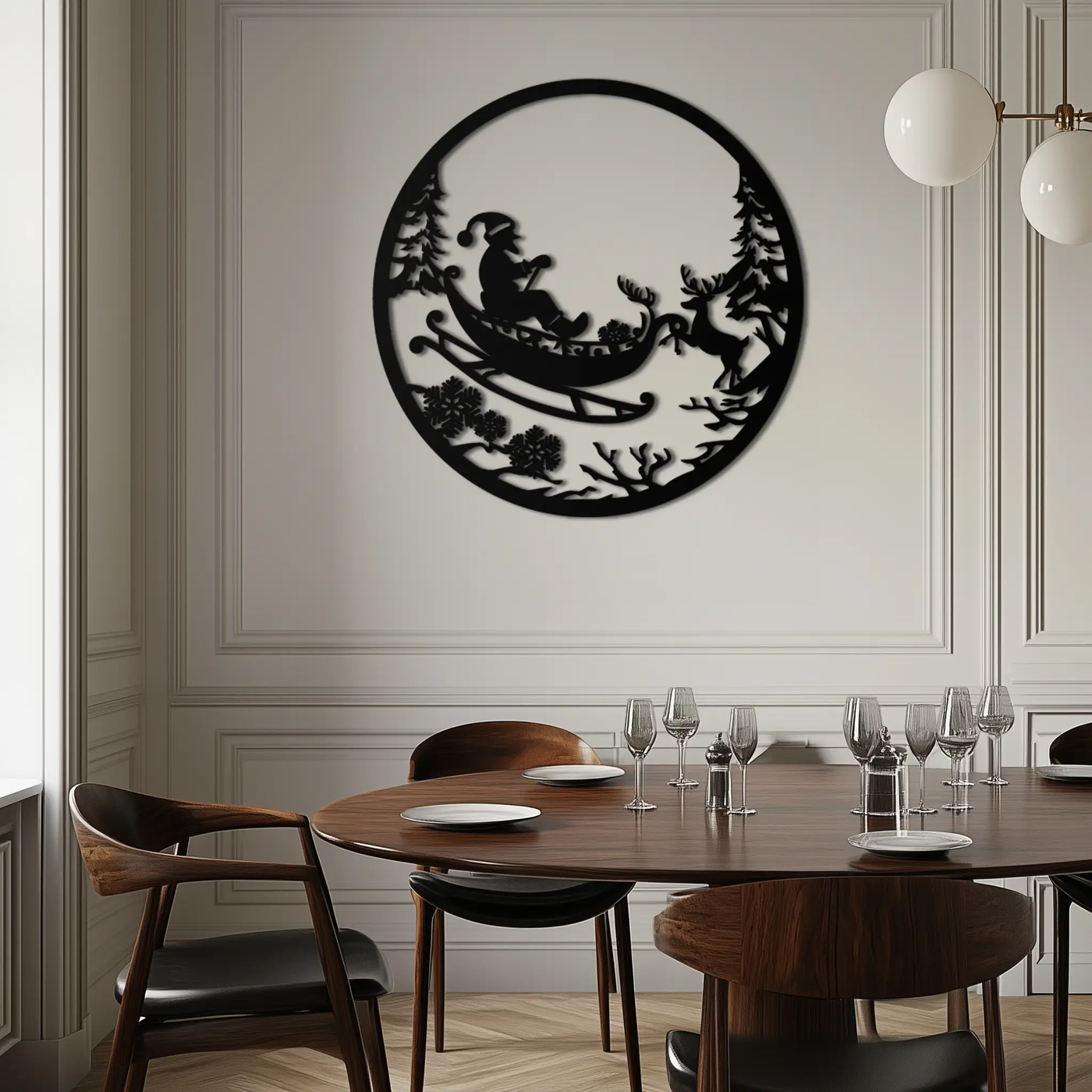 Santa Sleigh Metal Wall Art - Christmas Reindeer & Santa Decor- KAF289 by Enova Art