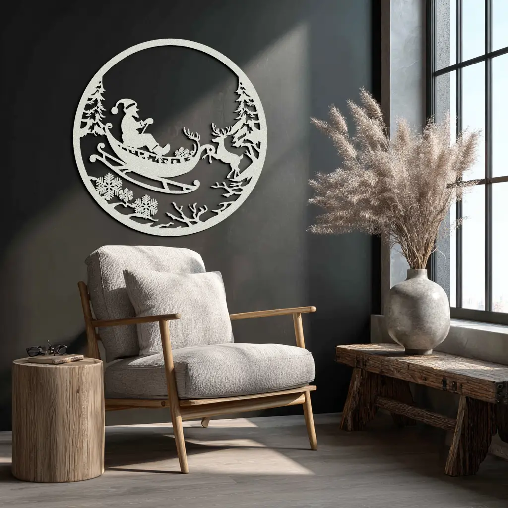 Santa Sleigh Metal Wall Art - Christmas Reindeer & Santa Decor- KAF289 by Enova Art