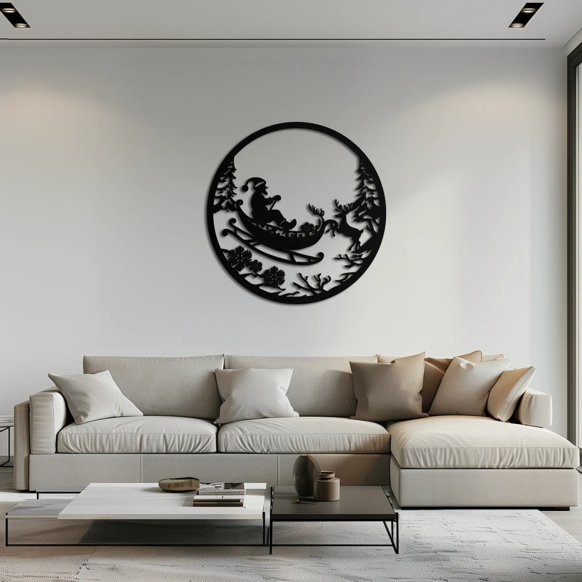 Santa Sleigh Metal Wall Art - Christmas Reindeer & Santa Decor- KAF289 by Enova Art