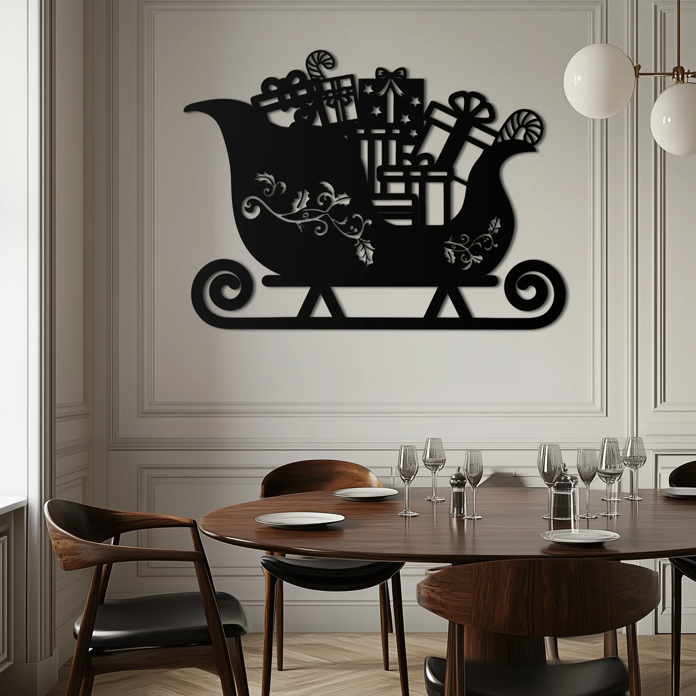 Christmas Sleigh Metal Wall Art - Festive Holiday Decor- KAF292 by Enova Art