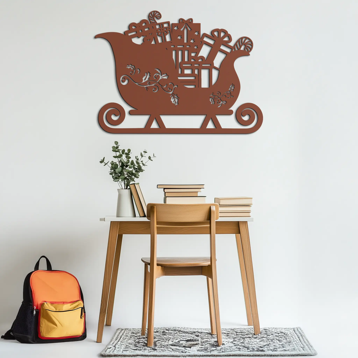 Christmas Sleigh Metal Wall Art - Festive Holiday Decor- KAF292 by Enova Art