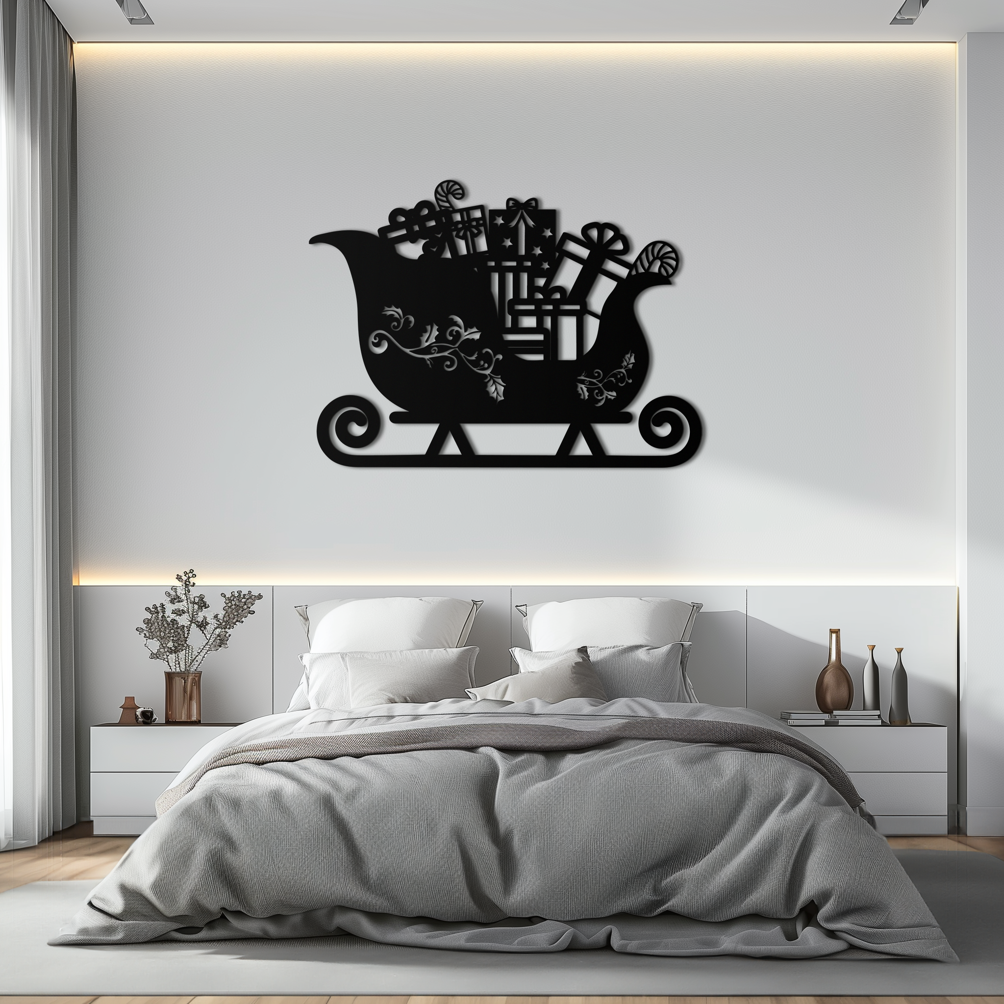 Christmas Sleigh Metal Wall Art - Festive Holiday Decor- KAF292 by Enova Art