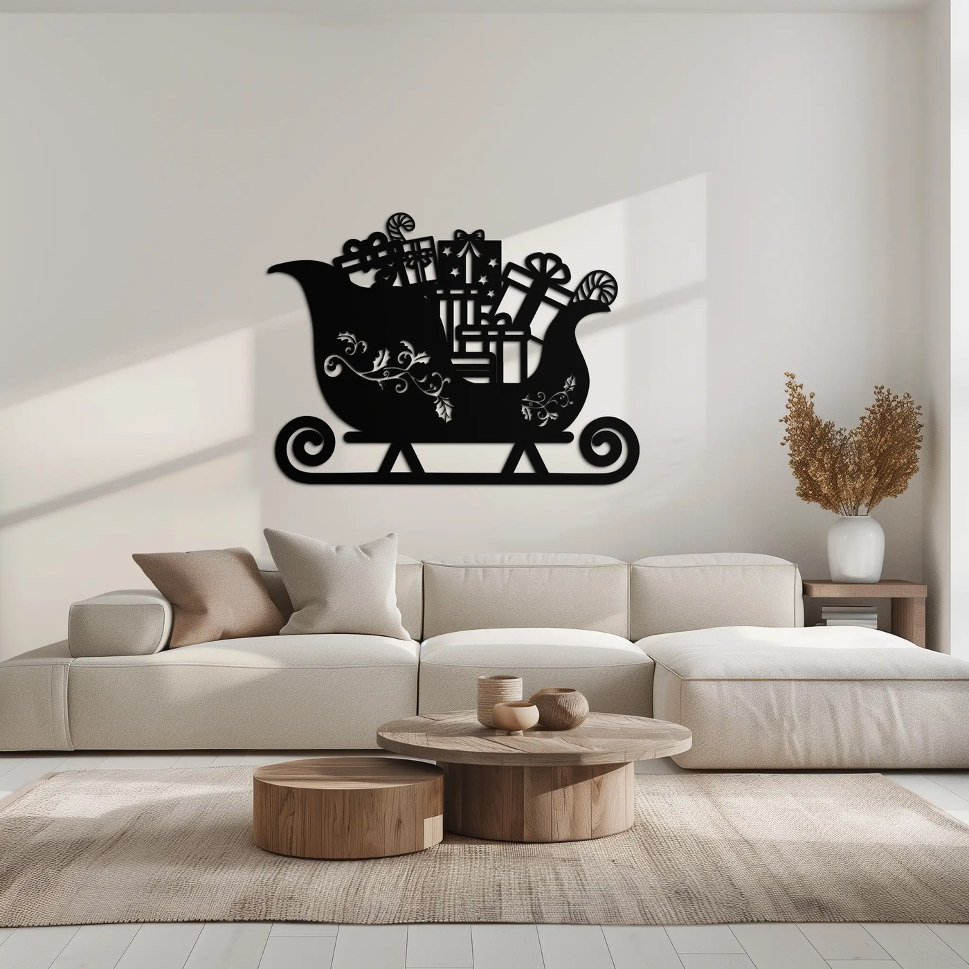 Christmas Sleigh Metal Wall Art - Festive Holiday Decor- KAF292 by Enova Art