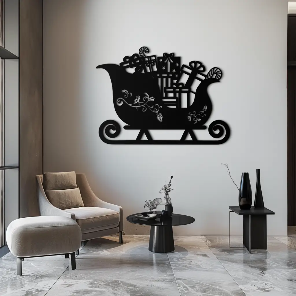Christmas Sleigh Metal Wall Art - Festive Holiday Decor- KAF292 by Enova Art