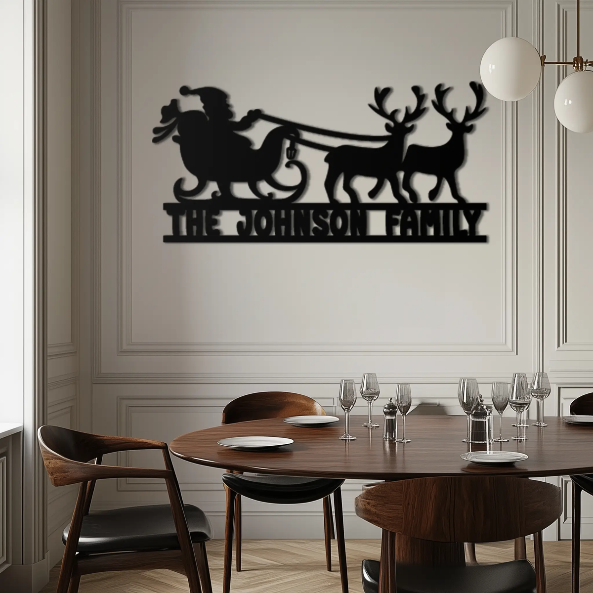 Santa Sleigh Personalized Metal Wall Art - Custom Family Christmas Decor- KAF293 by Enova Art