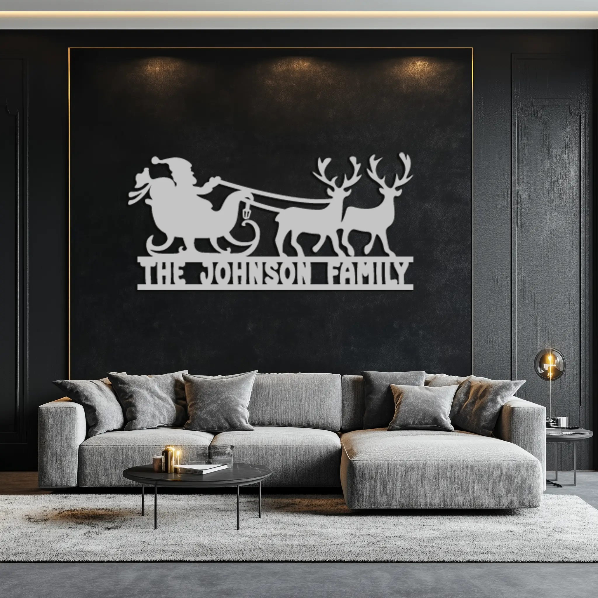 Santa Sleigh Personalized Metal Wall Art - Custom Family Christmas Decor- KAF293 by Enova Art