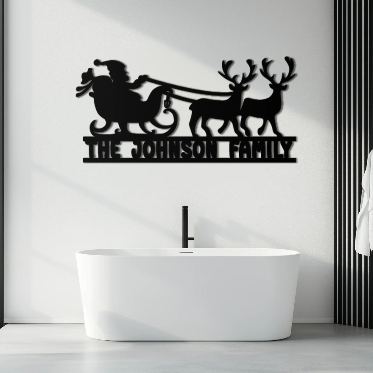 Santa Sleigh Personalized Metal Wall Art - Custom Family Christmas Decor- KAF293 by Enova Art