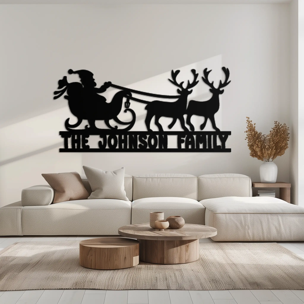 Santa Sleigh Personalized Metal Wall Art - Custom Family Christmas Decor- KAF293 by Enova Art
