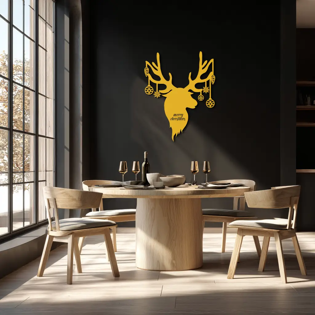 Reindeer Christmas Metal Wall Art - Festive Deer Decor with Ornaments- KAF295 by Enova Art