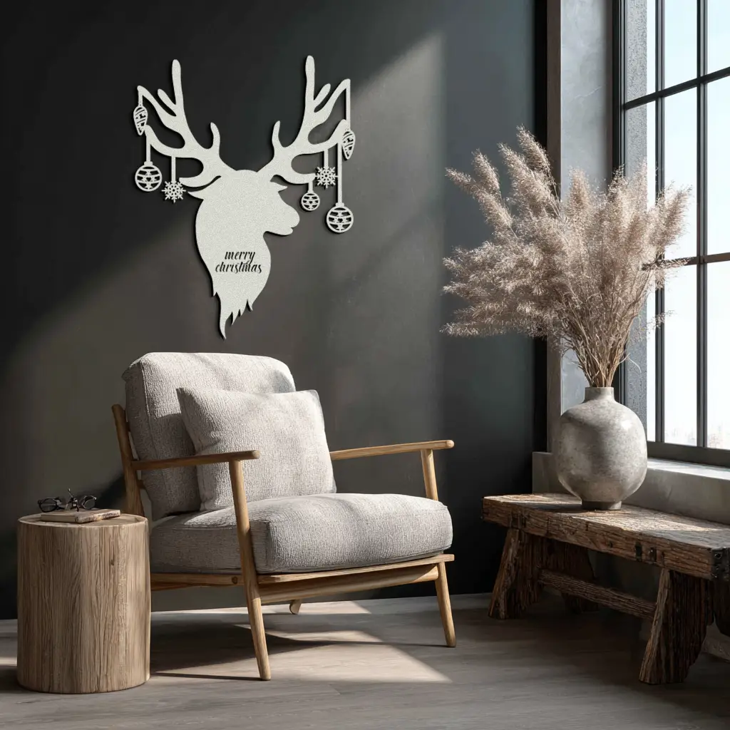 Reindeer Christmas Metal Wall Art - Festive Deer Decor with Ornaments- KAF295 by Enova Art