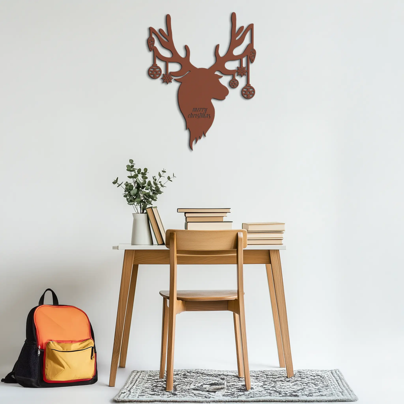 Reindeer Christmas Metal Wall Art - Festive Deer Decor with Ornaments- KAF295 by Enova Art