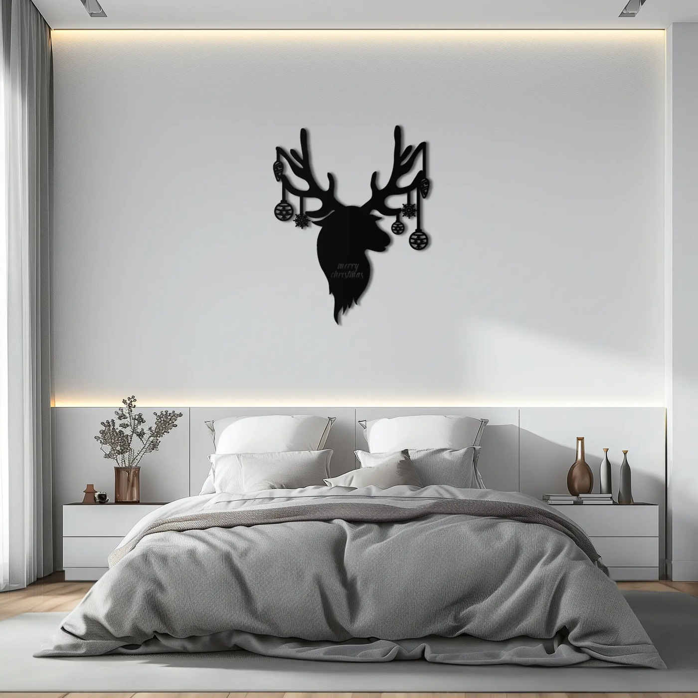 Reindeer Christmas Metal Wall Art - Festive Deer Decor with Ornaments- KAF295 by Enova Art