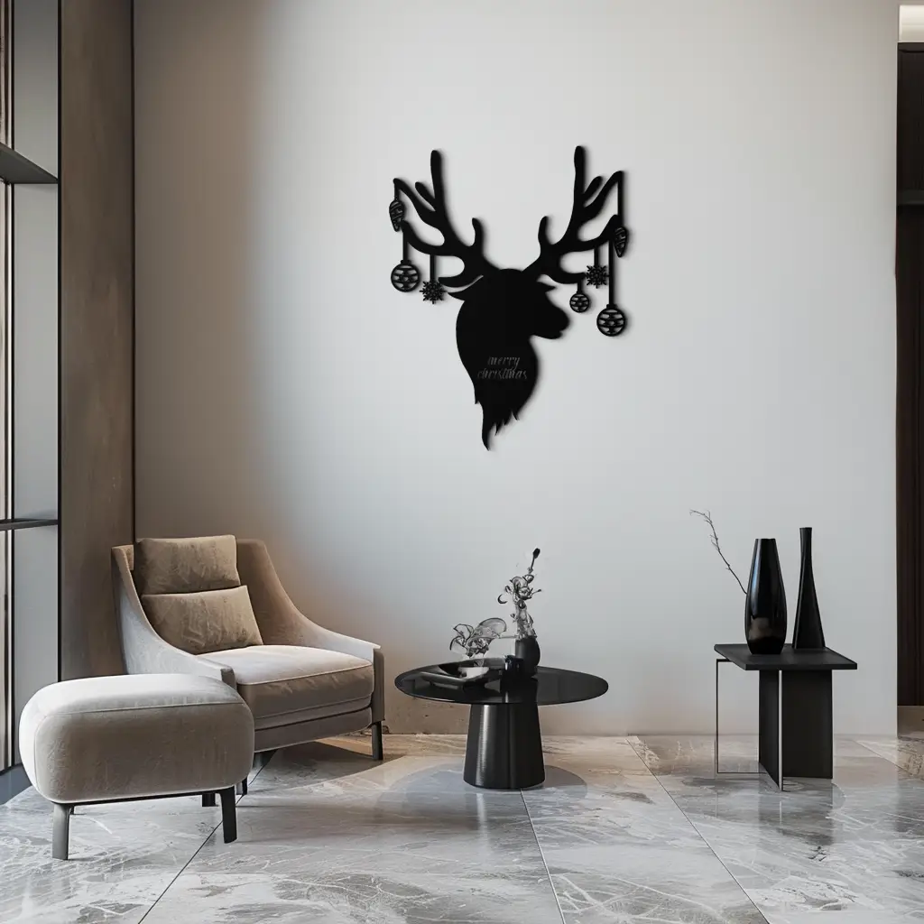 Reindeer Christmas Metal Wall Art - Festive Deer Decor with Ornaments- KAF295 by Enova Art
