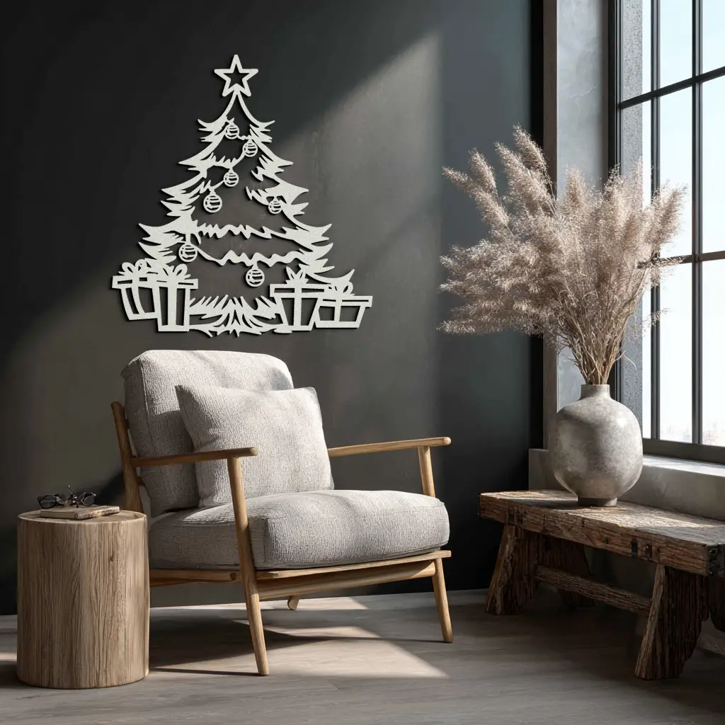 Christmas Tree Metal Wall Art - Festive Holiday Decor with Gifts- KAF298 by Enova Art