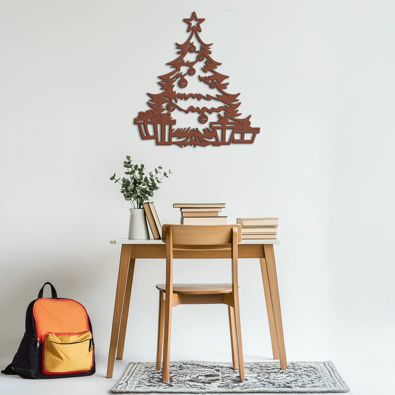 Christmas Tree Metal Wall Art - Festive Holiday Decor with Gifts- KAF298 by Enova Art