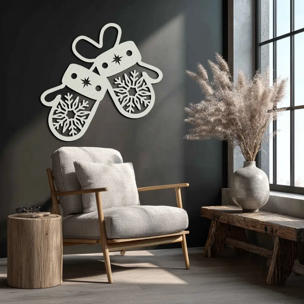 Winter Mittens Metal Wall Art - Cozy Snowflake Gloves Decor- KAF299 by Enova Art