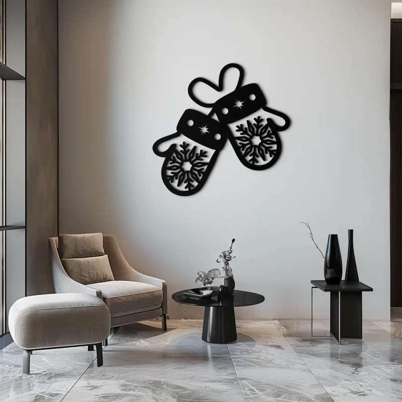 Winter Mittens Metal Wall Art - Cozy Snowflake Gloves Decor- KAF299 by Enova Art