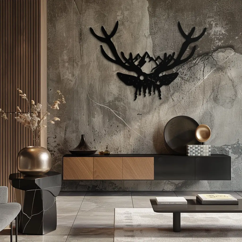 Majestic Deer Skull Metal Wall Art - Nature-Inspired Antler Decor- KAF300 by Enova Art