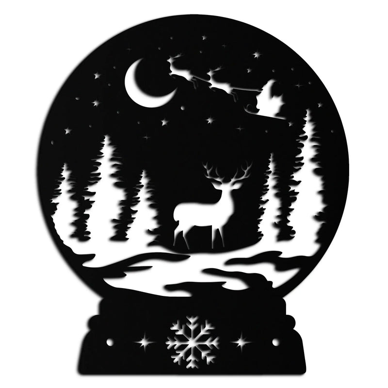 Winter Deer Snow Globe Metal Wall Art - Holiday Forest Scene Decor- KAF302 by Enova Art