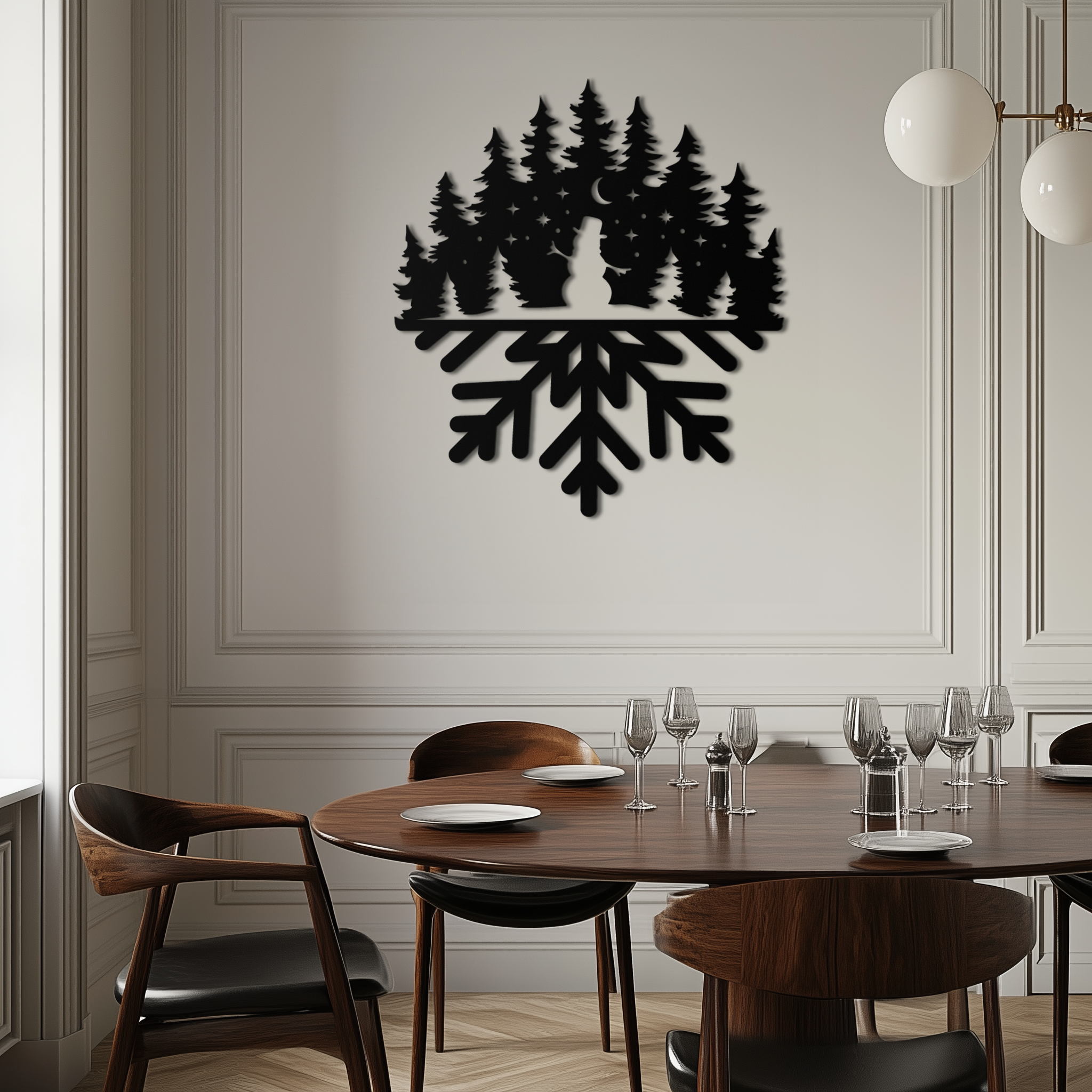 Snowflake Forest Metal Wall Art - Winter Tree Silhouette Home Decor- KAF303 by Enova Art