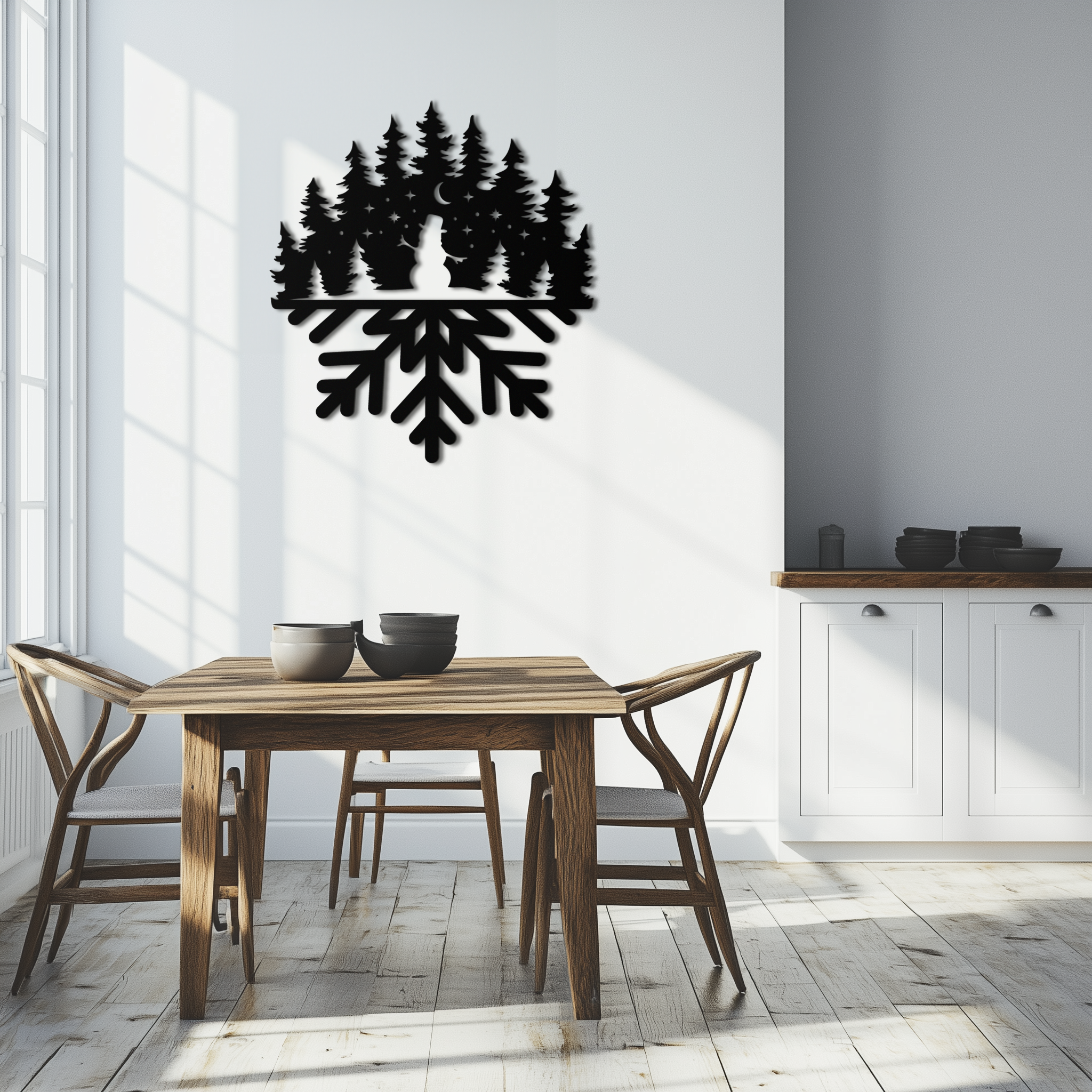 Snowflake Forest Metal Wall Art - Winter Tree Silhouette Home Decor- KAF303 by Enova Art