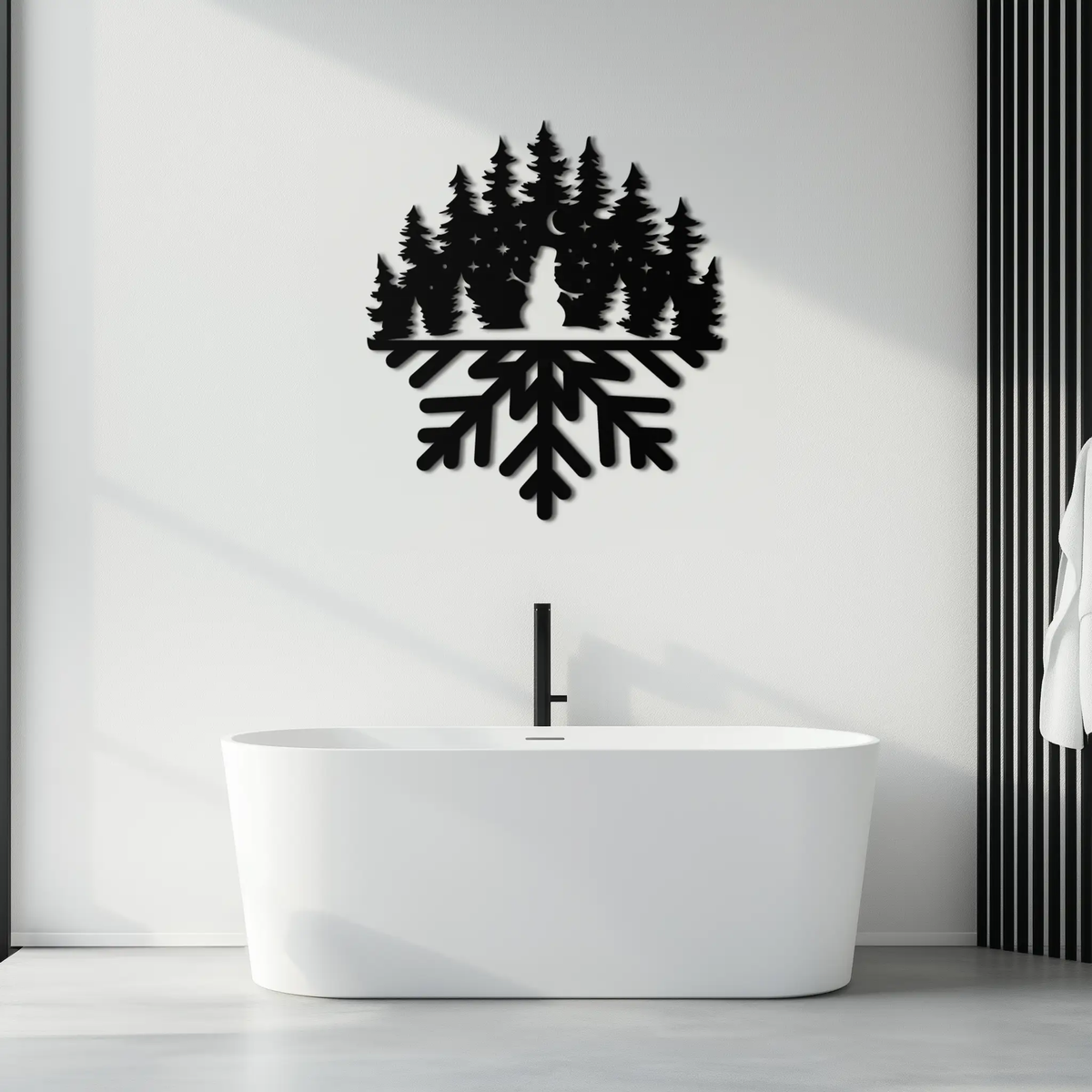 Snowflake Forest Metal Wall Art - Winter Tree Silhouette Home Decor- KAF303 by Enova Art