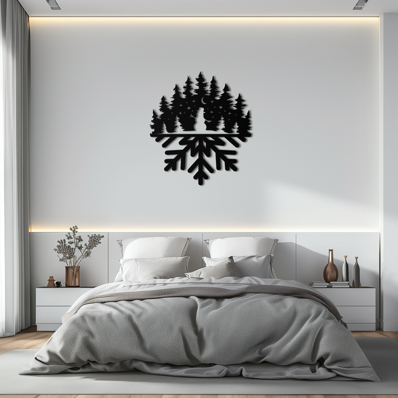 Snowflake Forest Metal Wall Art - Winter Tree Silhouette Home Decor- KAF303 by Enova Art
