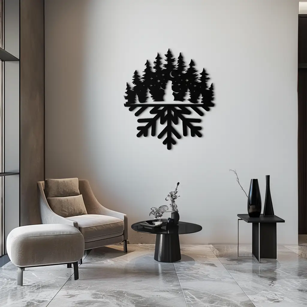 Snowflake Forest Metal Wall Art - Winter Tree Silhouette Home Decor- KAF303