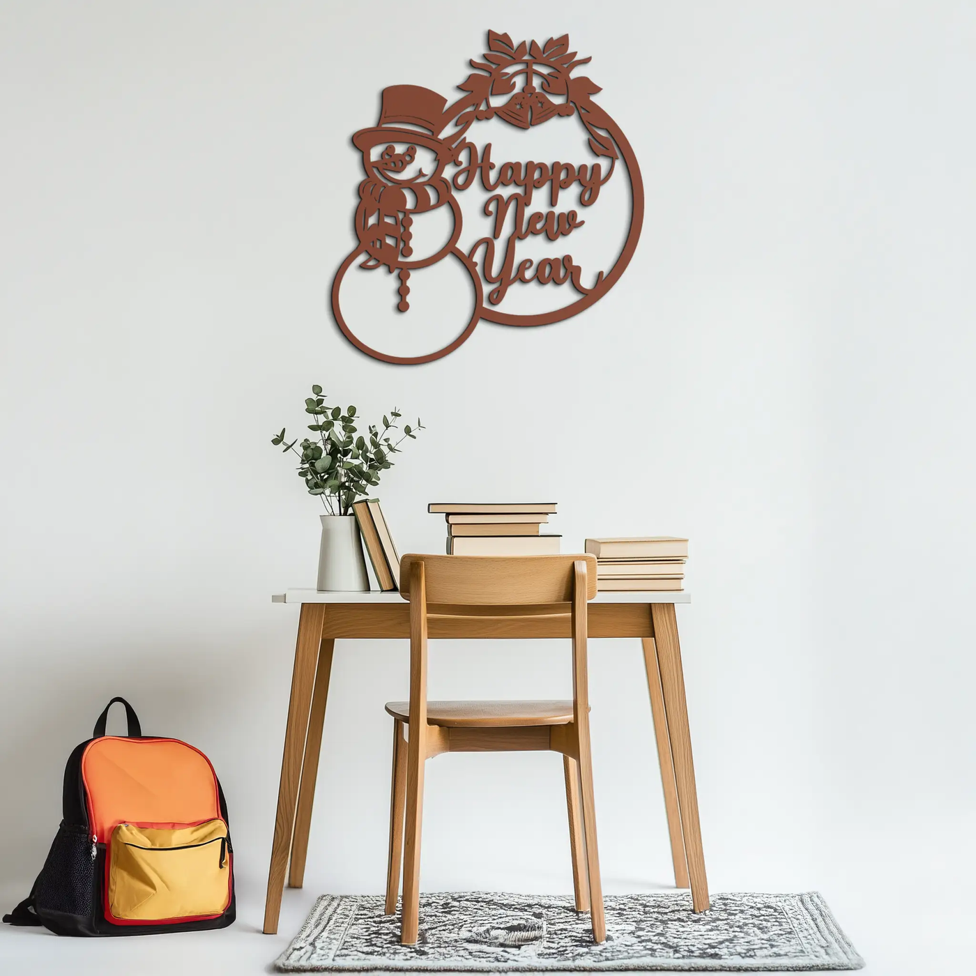 Happy New Year Metal Wall Art - Snowman Holiday Decor for Christmas and Winter- KAF305 by Enova Art
