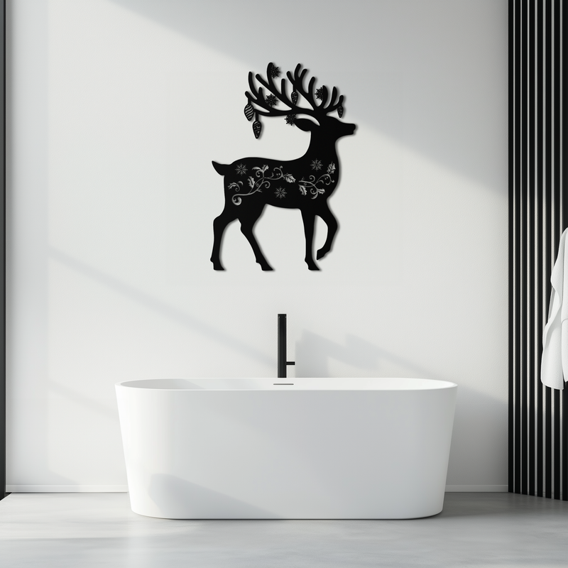 Christmas Reindeer Metal Wall Art - Decorative Holiday Steel Deer Design- KAF308 by Enova Art