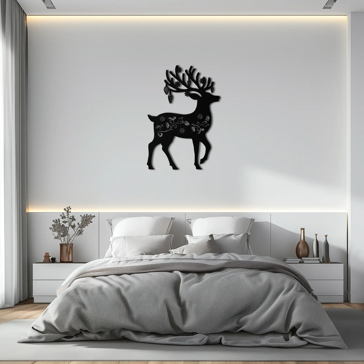 Christmas Reindeer Metal Wall Art - Decorative Holiday Steel Deer Design- KAF308 by Enova Art