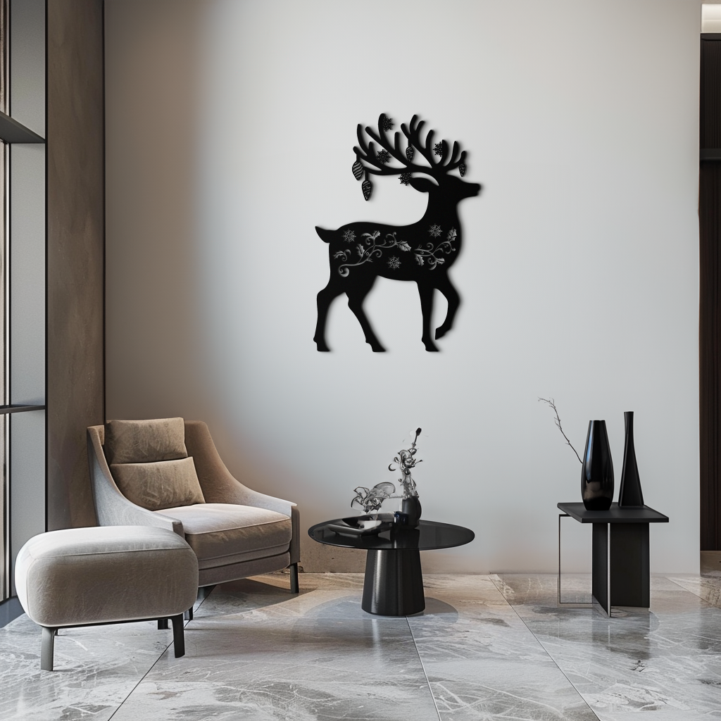 Christmas Reindeer Metal Wall Art - Decorative Holiday Steel Deer Design- KAF308 by Enova Art
