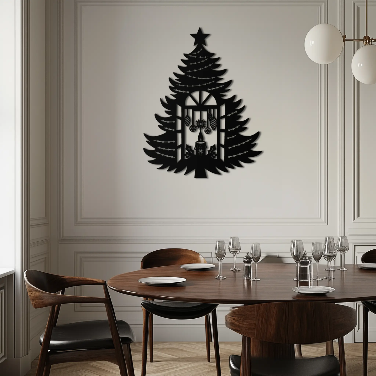 Christmas Tree Candle Window Silhouette - Festive Metal Wall Art- KAF309 by Enova Art