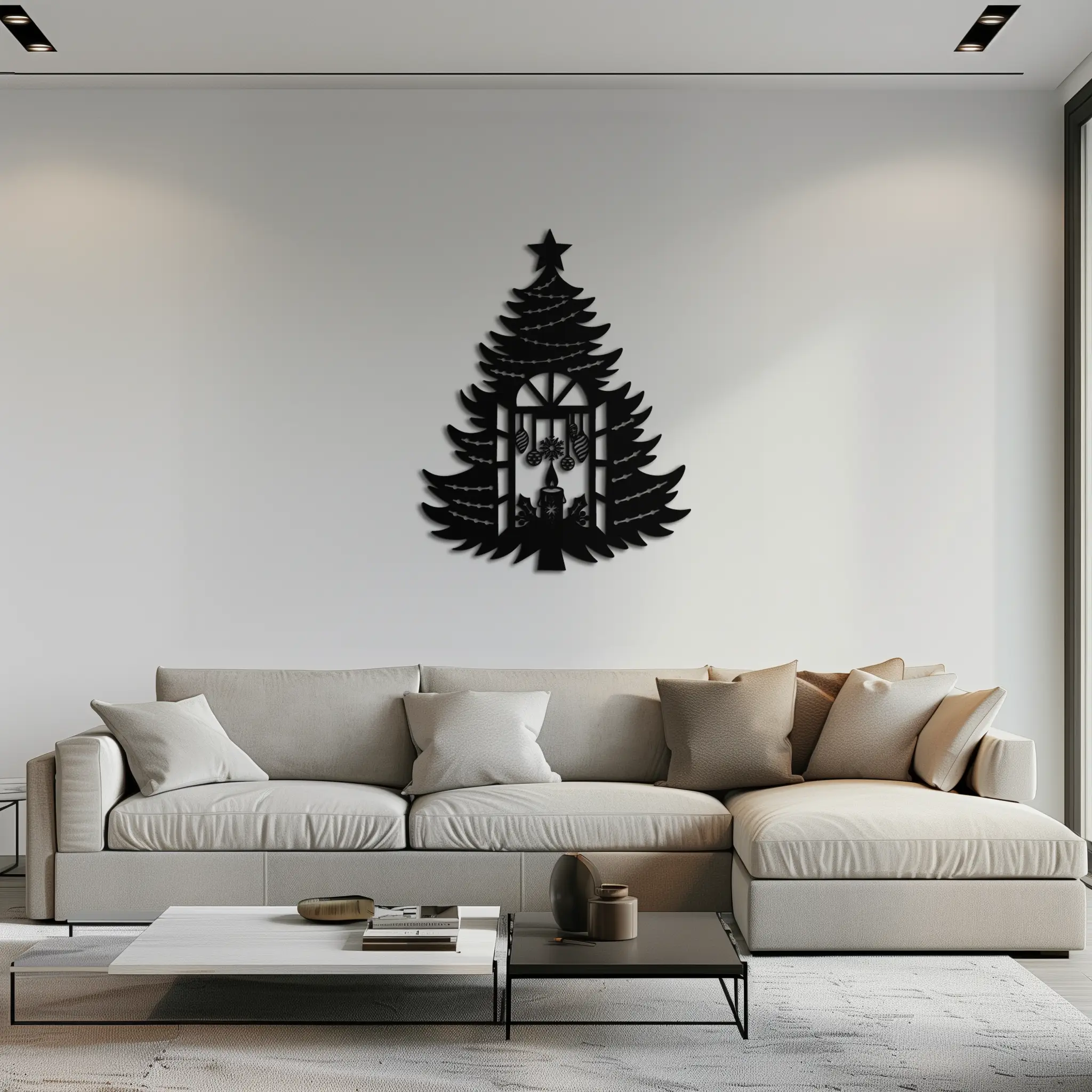 Christmas Tree Candle Window Silhouette - Festive Metal Wall Art- KAF309 by Enova Art