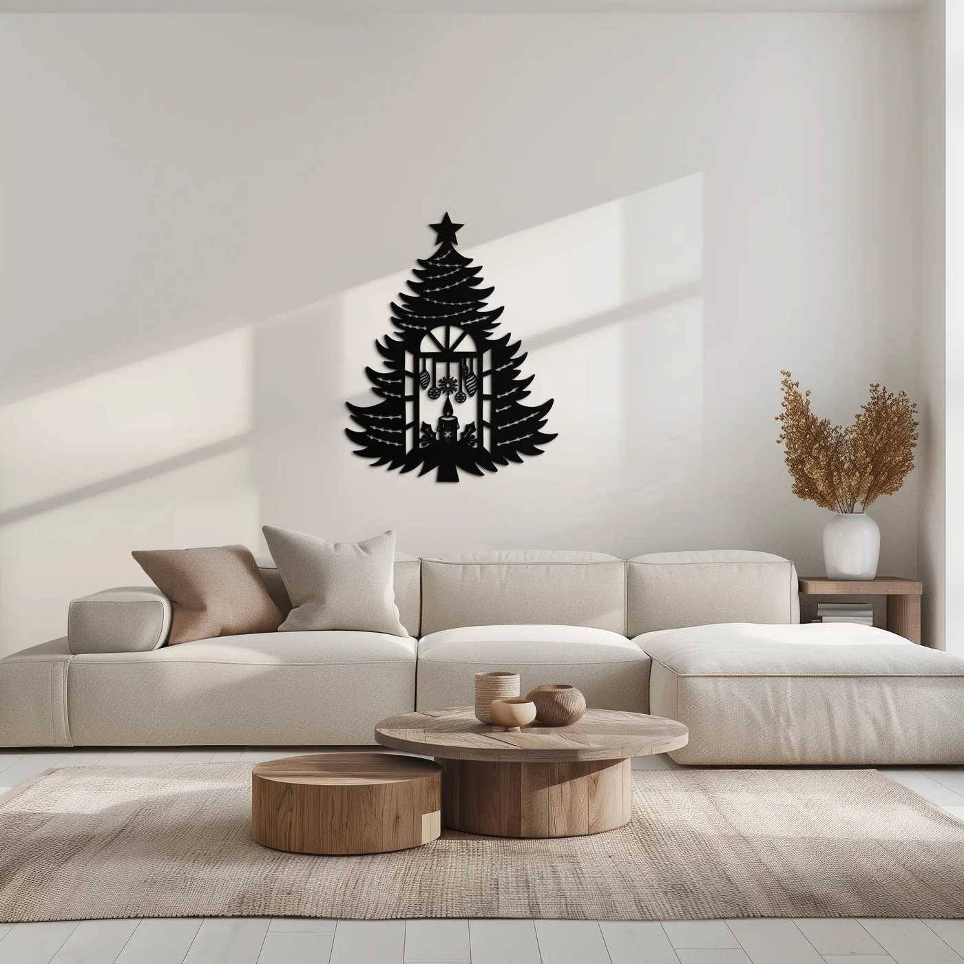 Christmas Tree Candle Window Silhouette - Festive Metal Wall Art- KAF309 by Enova Art