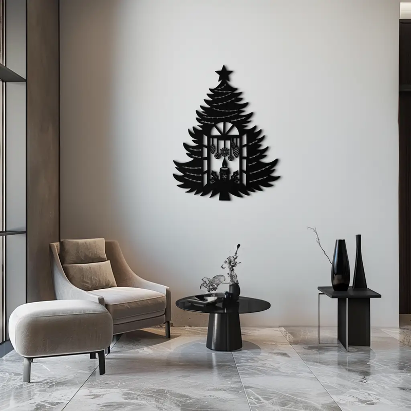 Christmas Tree Candle Window Silhouette - Festive Metal Wall Art- KAF309 by Enova Art