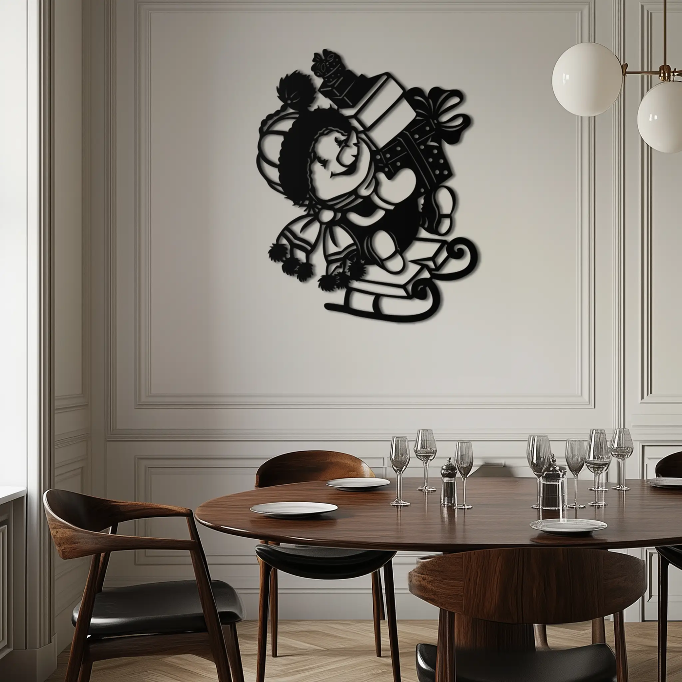 Christmas Snowman Metal Wall Art - Festive Holiday Gift Decor with Cute Snowman on Sled- KAF310 by Enova Art