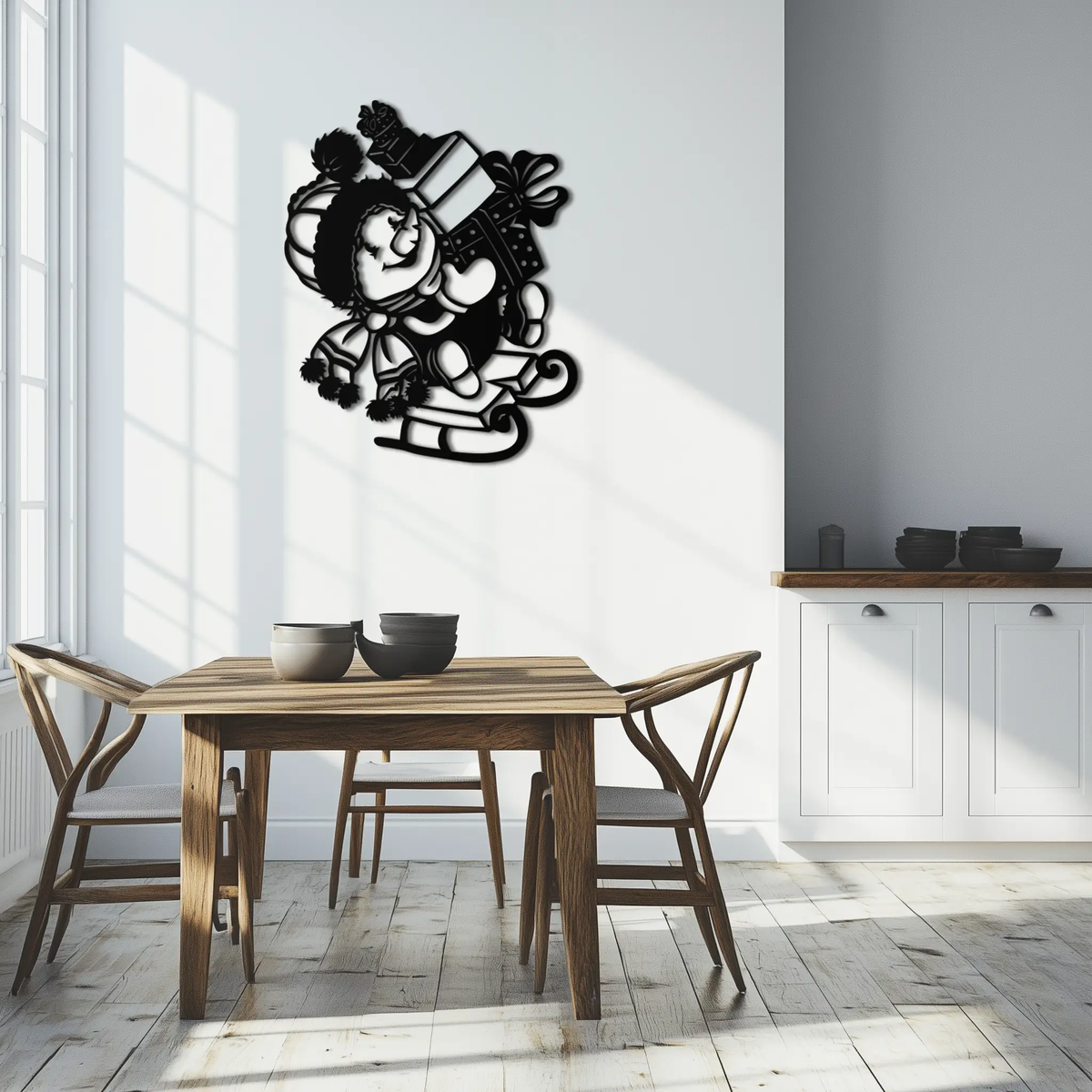 Christmas Snowman Metal Wall Art - Festive Holiday Gift Decor with Cute Snowman on Sled- KAF310 by Enova Art