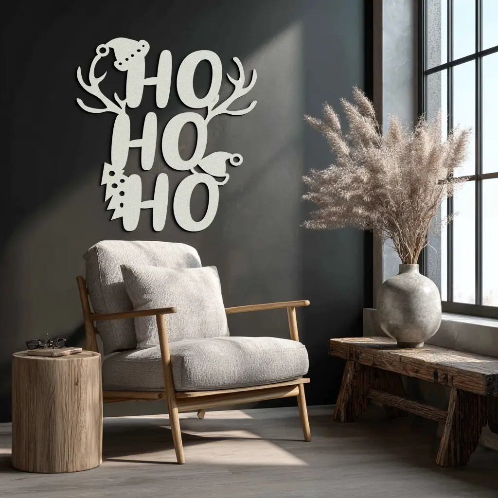 HO HO HO Metal Wall Art - Christmas Reindeer Antler Holiday Decor- KAF312 by Enova Art