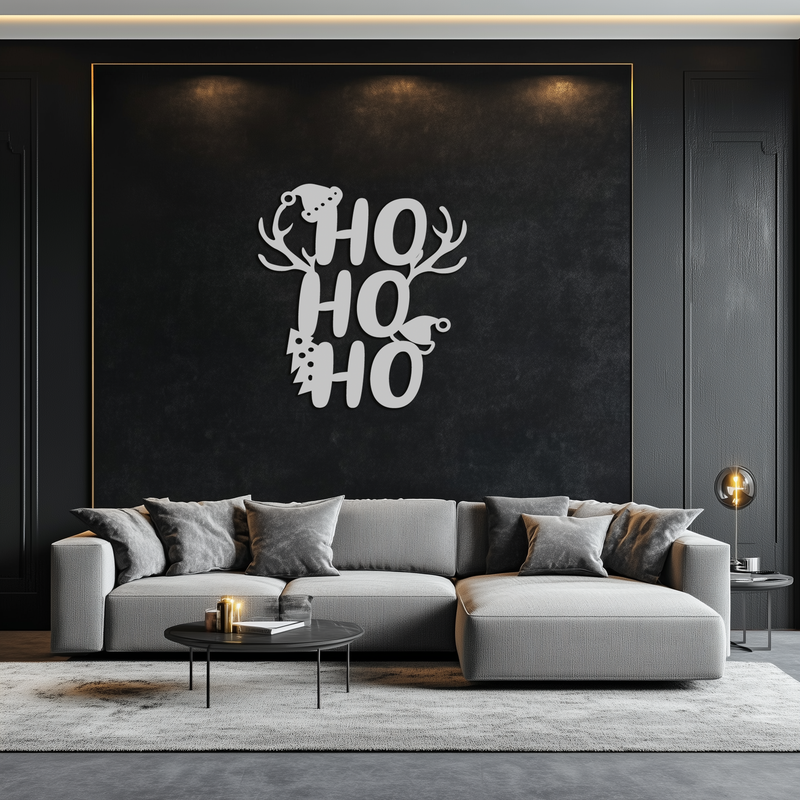 HO HO HO Metal Wall Art - Christmas Reindeer Antler Holiday Decor- KAF312 by Enova Art