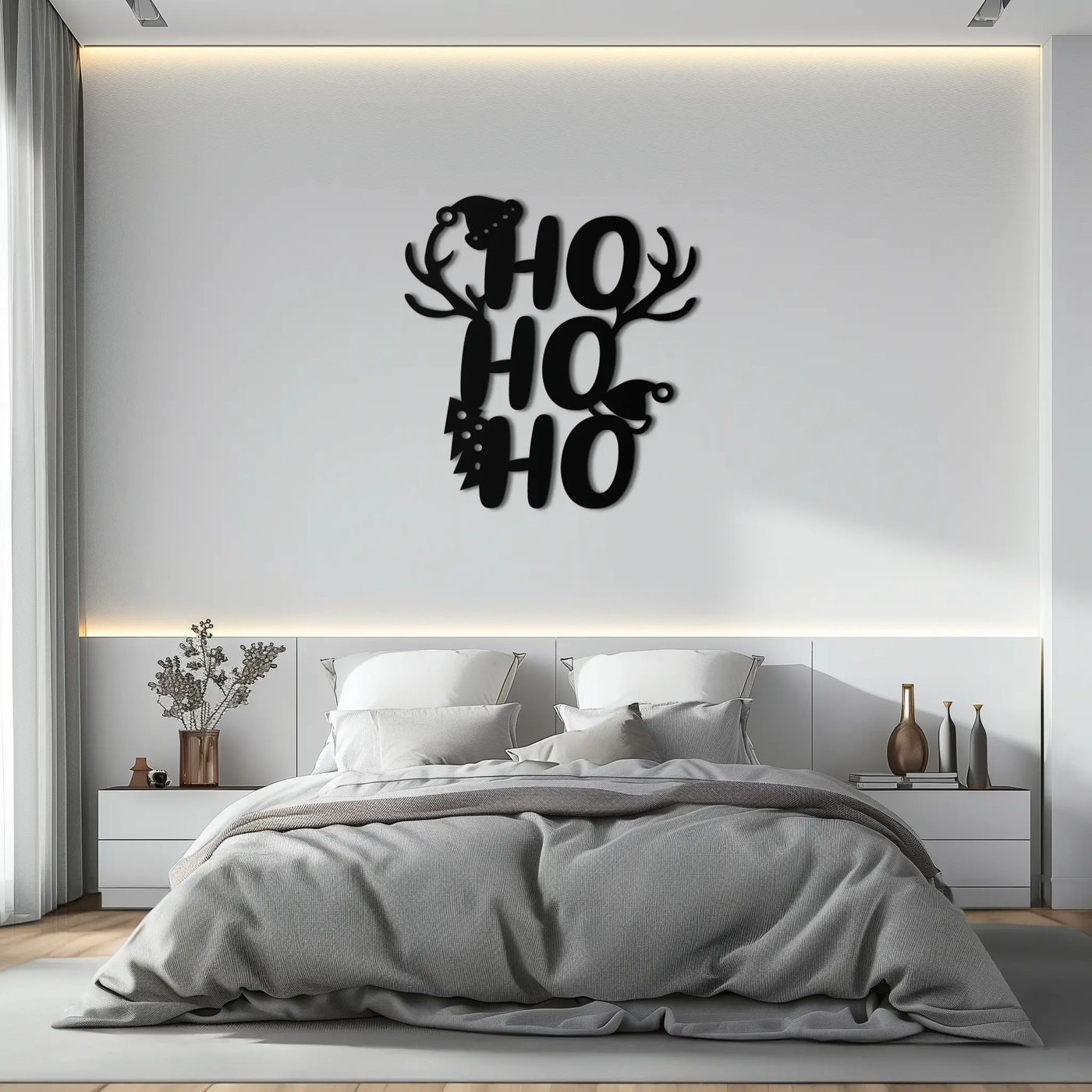 HO HO HO Metal Wall Art - Christmas Reindeer Antler Holiday Decor- KAF312 by Enova Art