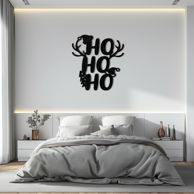 HO HO HO Metal Wall Art - Christmas Reindeer Antler Holiday Decor- KAF312 by Enova Art