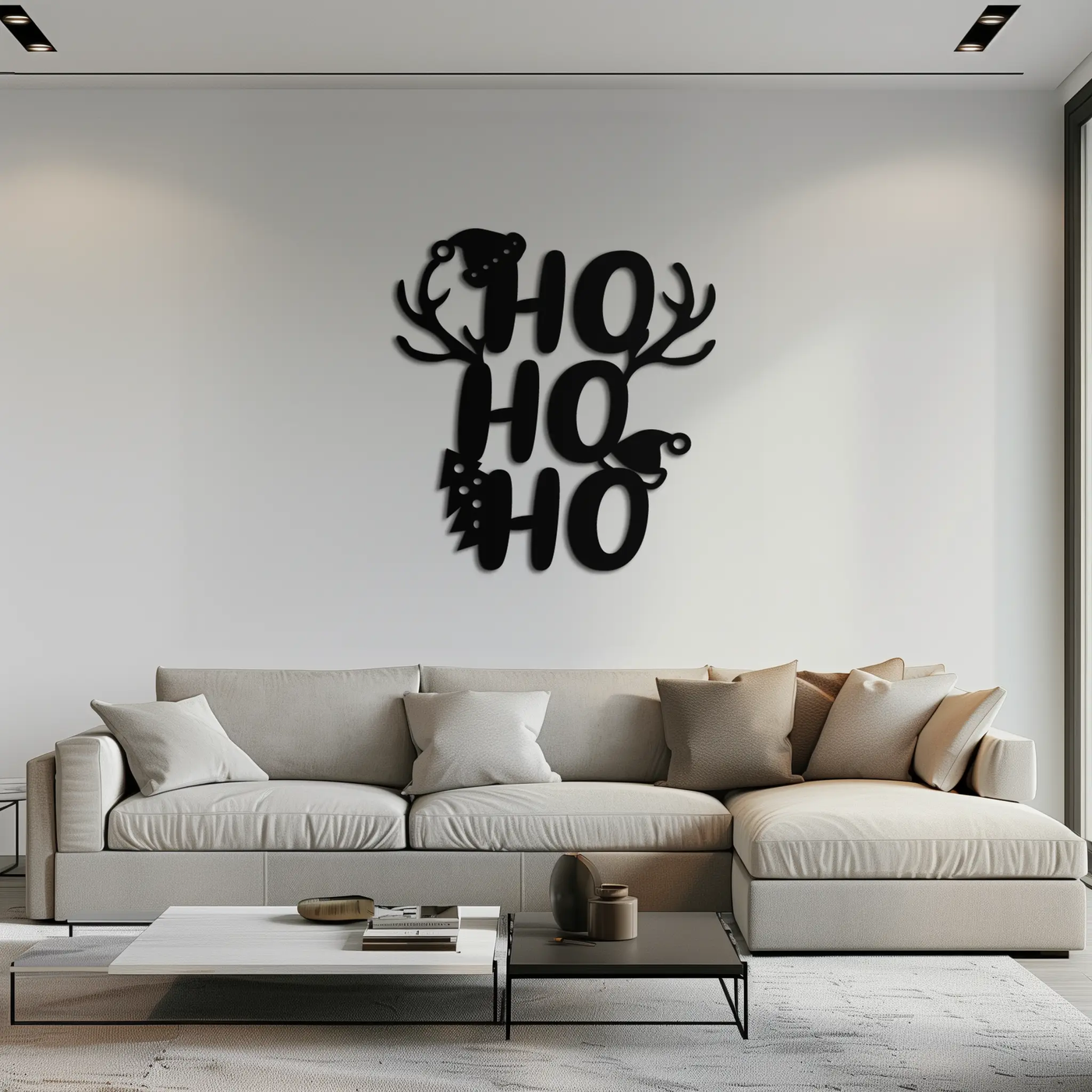 HO HO HO Metal Wall Art - Christmas Reindeer Antler Holiday Decor- KAF312 by Enova Art