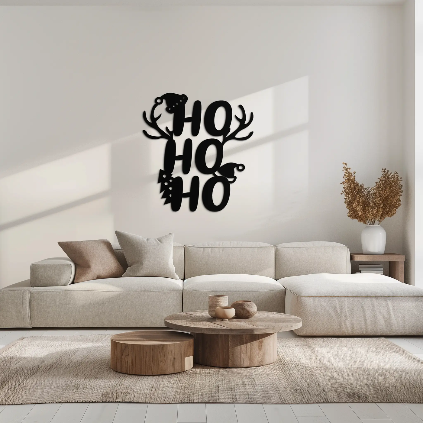 HO HO HO Metal Wall Art - Christmas Reindeer Antler Holiday Decor- KAF312 by Enova Art